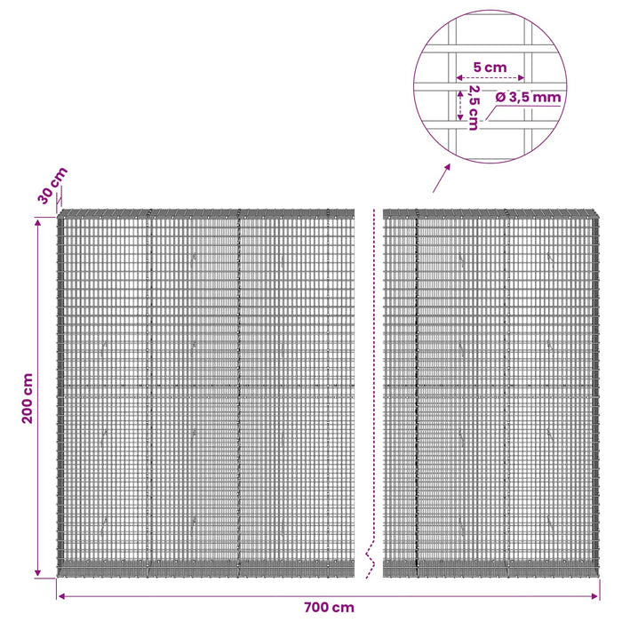 Gabion cu fir de 3,5 mm și plasă de 5x2,5 cm 700x30x200 cm WALTI