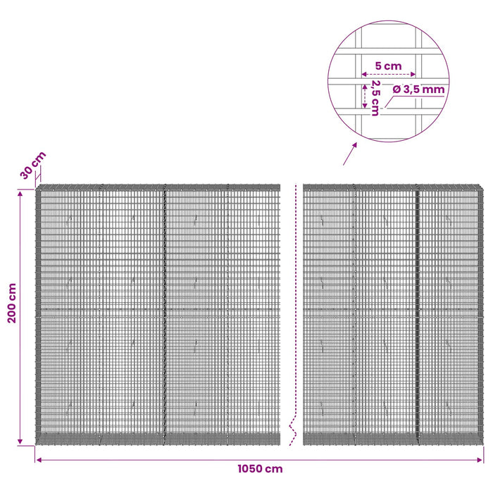 Gabion cu fir de 3,5 mm și plasă de 5x2,5 cm 1050x30x200 cm WALTI