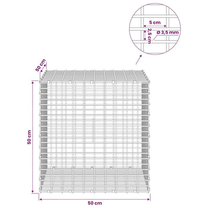 Gabion cu fir de 3,5 mm și plasă de 5x2,5 cm 50x50x50 cm WALTI