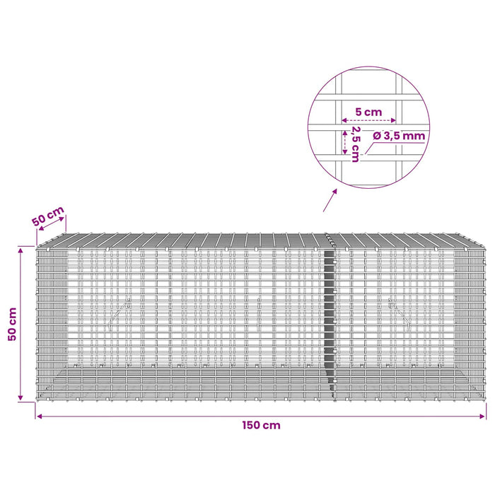 Gabion cu fir de 3,5 mm și plasă de 5x2,5 cm 150x50x50 cm WALTI