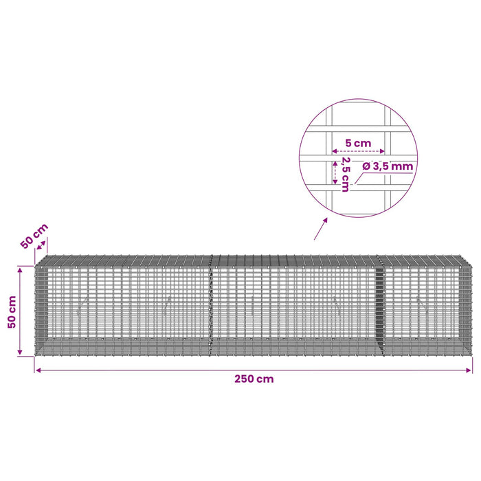 Gabion cu fir de 3,5 mm și plasă de 5x2,5 cm 250x50x50 cm WALTI