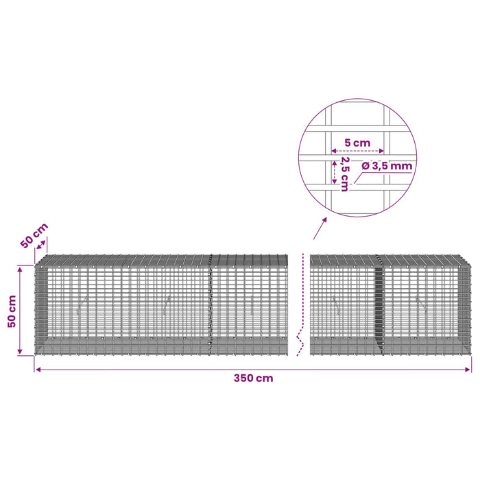Gabion cu fir de 3,5 mm și plasă de 5x2,5 cm 350x50x50 cm WALTI