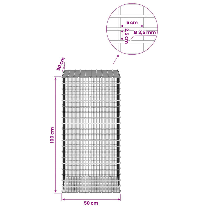 Gabion cu fir de 3,5 mm și plasă de 5x2,5 cm 50x50x100 cm - WALTI WALTI
