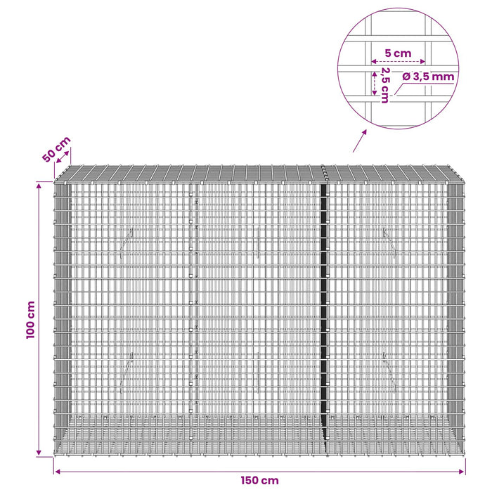 Gabion cu fir de 3,5 mm și plasă de 5x2,5 cm 150x50x100 cm - WALTI WALTI