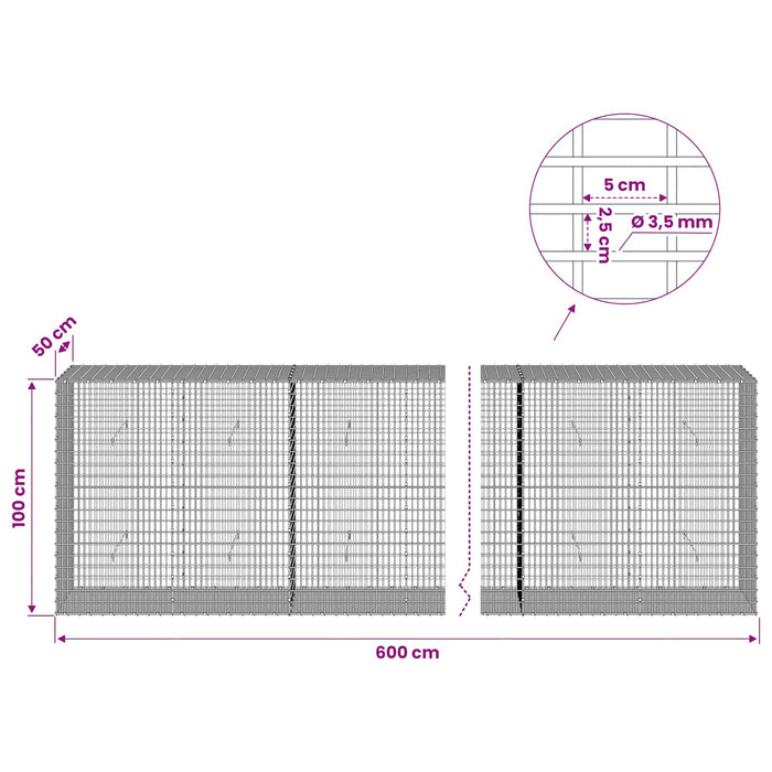 Gabion cu fir de 3,5 mm și plasă de 5x2,5 cm 600x50x100 cm WALTI