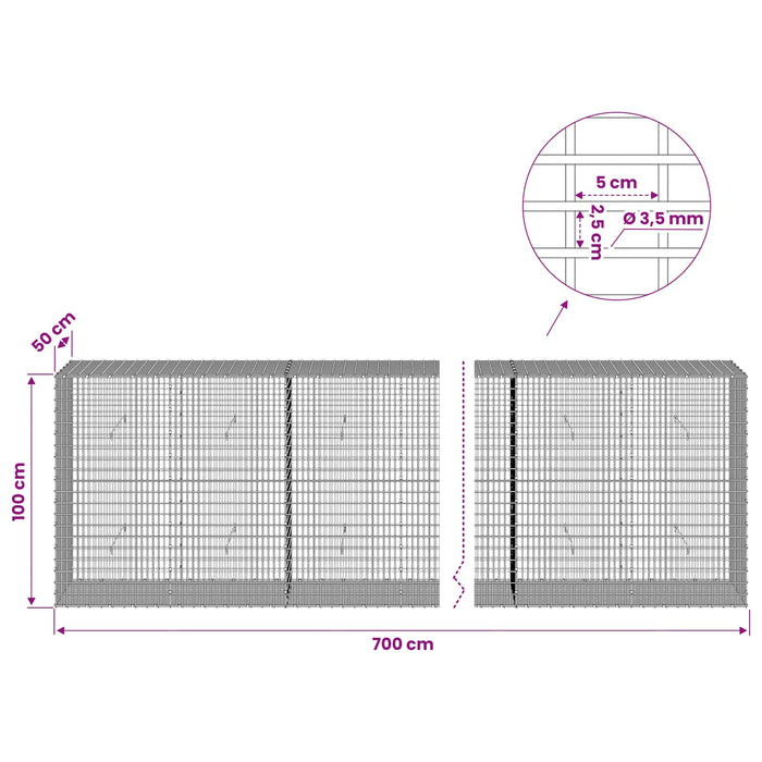 Gabion cu fir de 3,5 mm și plasă de 5x2,5 cm 700x50x100 cm - WALTI WALTI