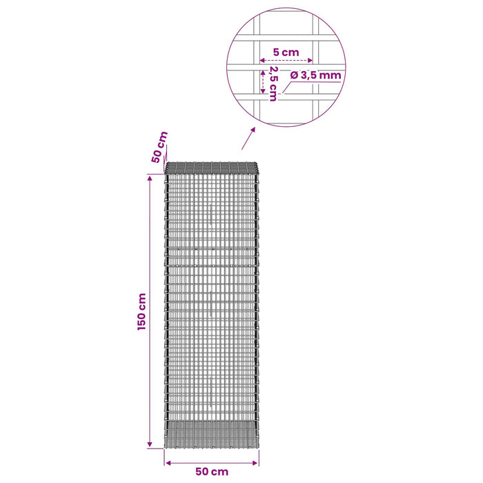 Gabion cu fir de 3,5 mm și plasă de 5x2,5 cm 50x50x150 cm WALTI