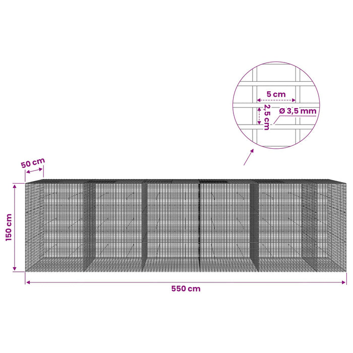 Gabion cu fir de 3,5 mm și plasă de 5x2,5 cm 550x50x150 cm - WALTI WALTI
