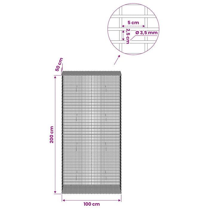 Gabion cu fir de 3,5 mm și plasă de 5x2,5 cm 100x50x200 cm WALTI