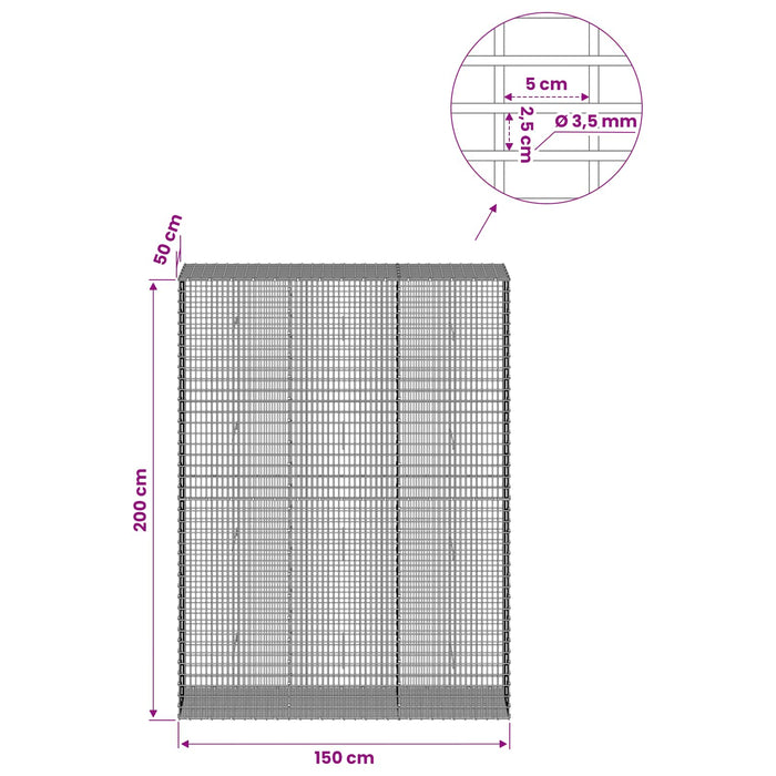 Gabion cu fir de 3,5 mm și plasă de 5x2,5 cm 150x50x200 cm WALTI