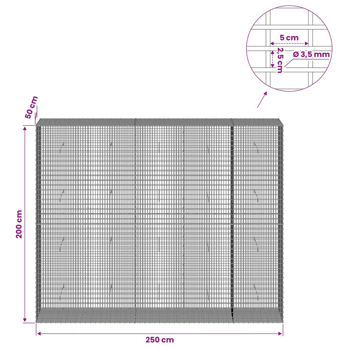 Gabion cu fir de 3,5 mm și plasă de 5x2,5 cm 250x50x200 cm WALTI