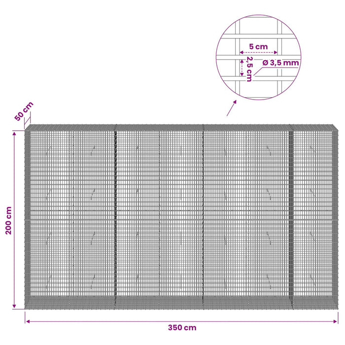 Gabion cu fir de 3,5 mm și plasă de 5x2,5 cm 350x50x200 cm WALTI