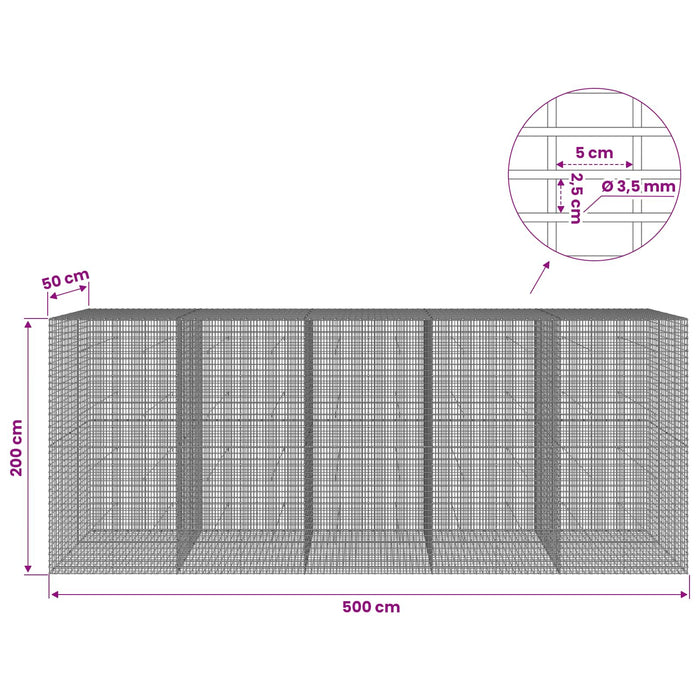 Gabion cu fir de 3,5 mm și plasă de 5x2,5 cm 500x50x200 cm WALTI