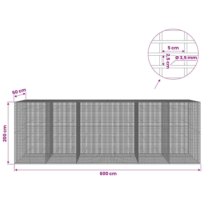 Gabion cu fir de 3,5 mm și plasă de 5x2,5 cm 600x50x200 cm WALTI