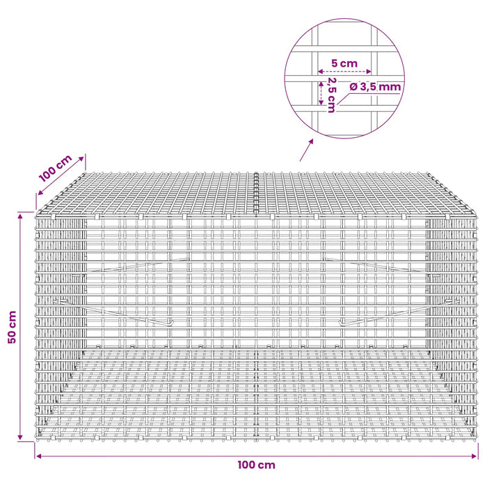 Gabion cu fir de 3,5 mm și plasă de 5x2,5 cm 100x100x50 cm WALTI