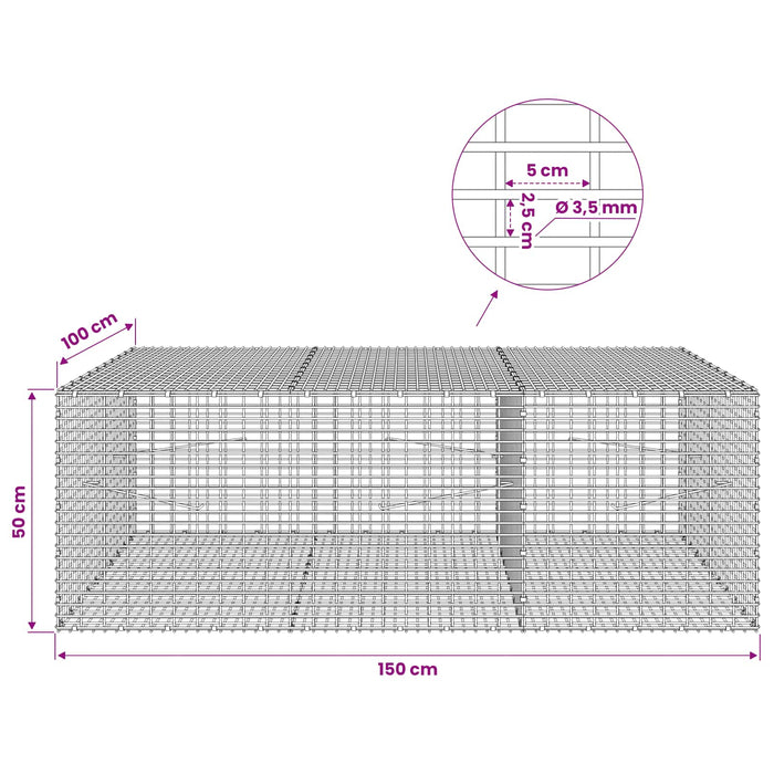 Gabion cu fir de 3,5 mm și plasă de 5x2,5 cm 150x100x50 cm WALTI