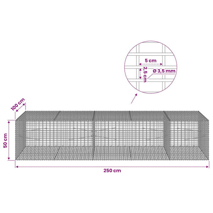 Gabion cu fir de 3,5 mm și plasă de 5x2,5 cm 250x100x50 cm WALTI