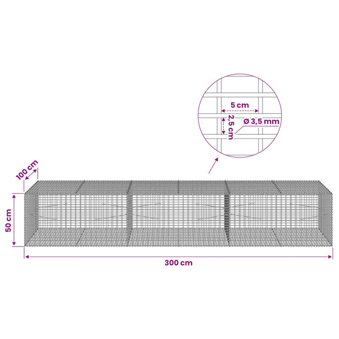 Gabion cu fir de 3,5 mm și plasă de 5x2,5 cm 300x100x50 cm WALTI
