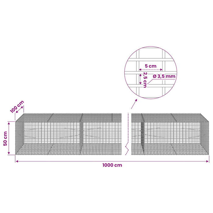 Gabion cu fir de 3,5 mm și plasă de 5x2,5 cm 1000x100x50 cm - WALTI WALTI