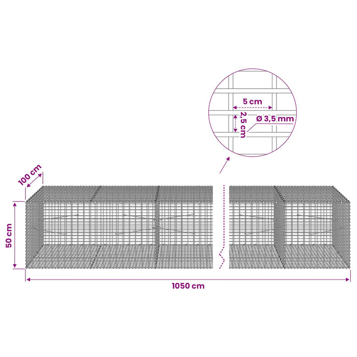 Gabion cu fir de 3,5 mm și plasă de 5x2,5 cm 1050x100x50 cm WALTI