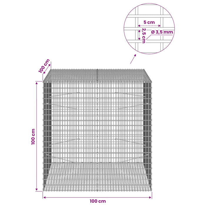 Gabion cu fir de 3,5 mm și plasă de 5x2,5 cm 100x100x100 cm WALTI