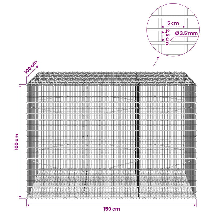 Gabion cu fir de 3,5 mm și plasă de 5x2,5 cm 150x100x100 cm - WALTI WALTI