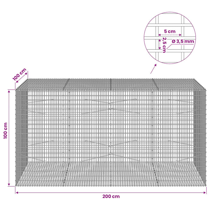 Gabion cu fir de 3,5 mm și plasă de 5x2,5 cm 200x100x100 cm - WALTI WALTI