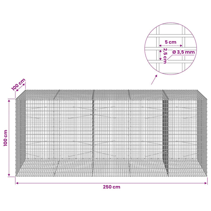 Gabion cu fir de 3,5 mm și plasă de 5x2,5 cm 250x100x100 cm WALTI