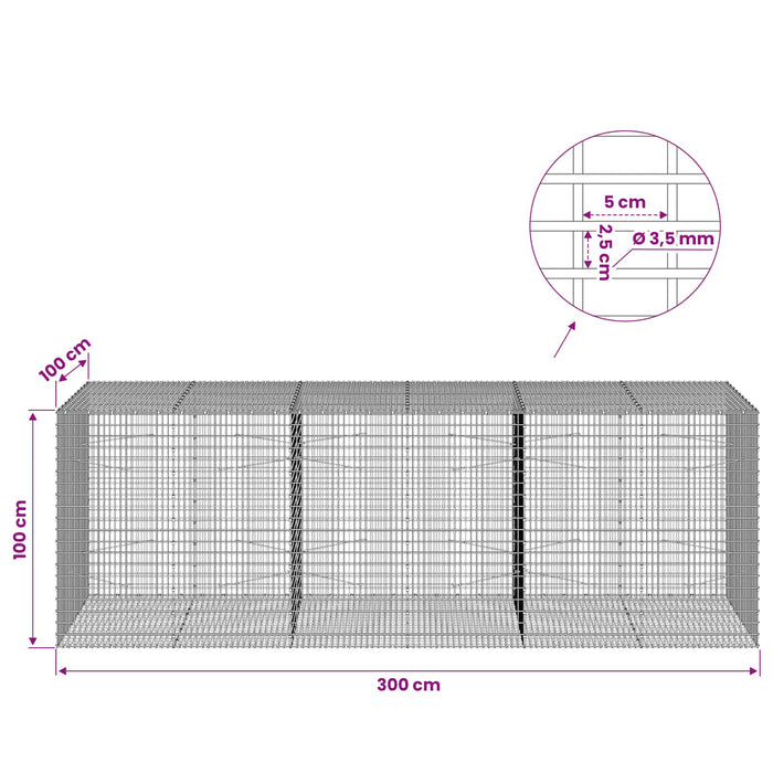 Gabion cu fir de 3,5 mm și plasă de 5x2,5 cm 300x100x100 cm - WALTI WALTI