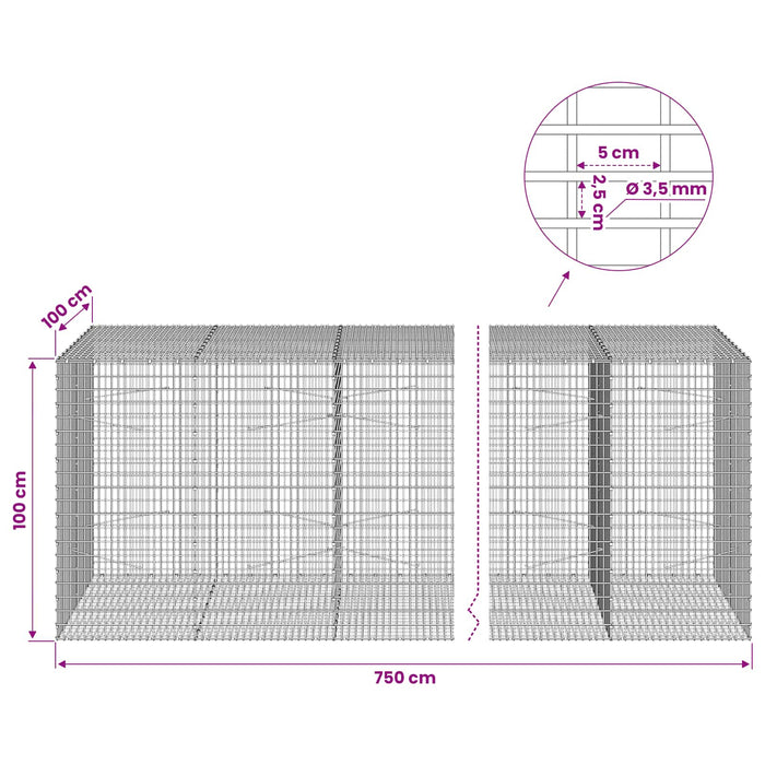 Gabion cu fir de 3,5 mm și plasă de 5x2,5 cm 750x100x100 cm WALTI