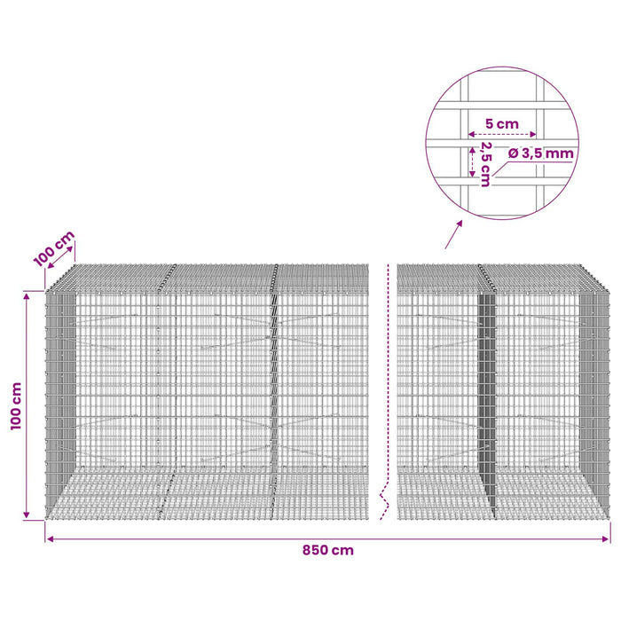 Gabion cu fir de 3,5 mm și plasă de 5x2,5 cm 850x100x100 cm WALTI