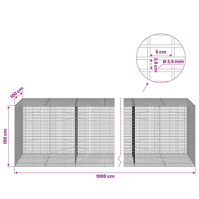 Gabion cu fir de 3,5 mm și plasă de 5x2,5 cm 1000x100x100 cm - WALTI WALTI