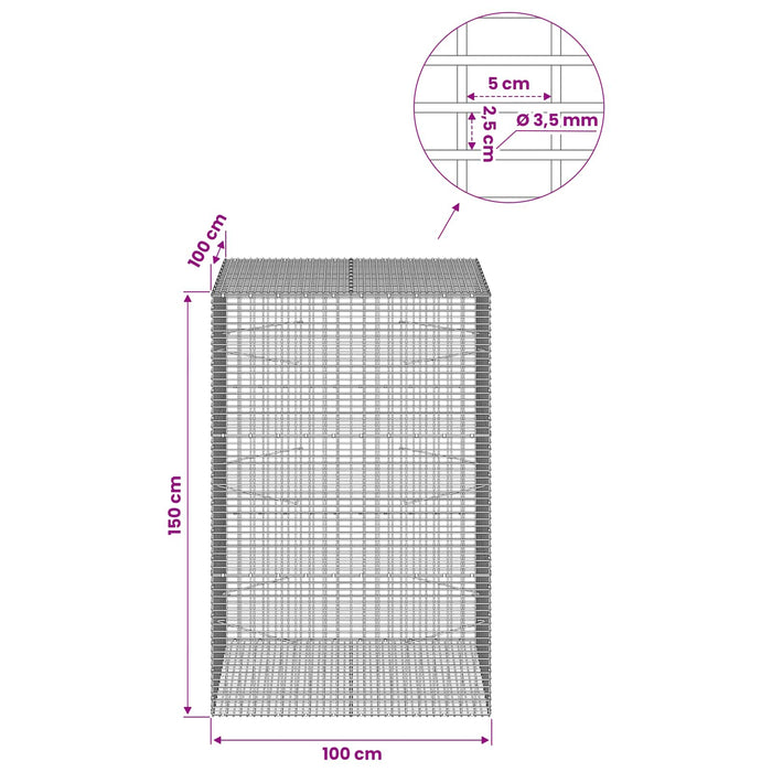 Gabion cu fir de 3,5 mm și plasă de 5x2,5 cm 100x100x150 cm - WALTI WALTI