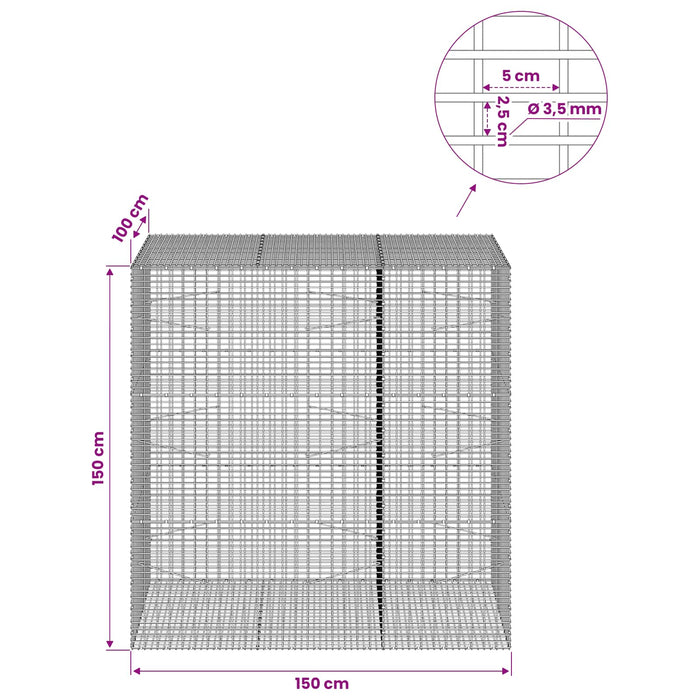 Gabion cu fir de 3,5 mm și plasă de 5x2,5 cm 150x100x150 cm WALTI