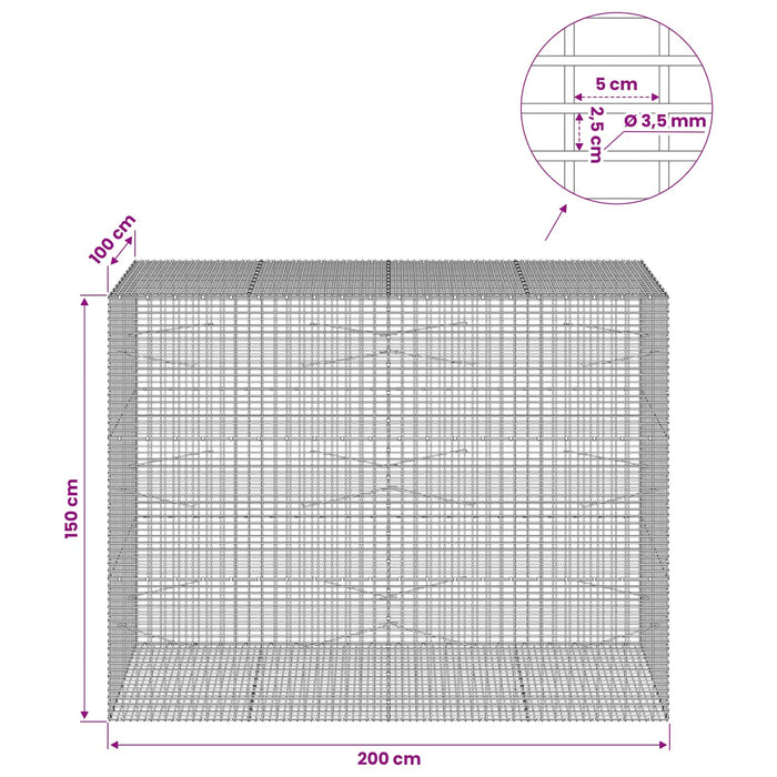 Gabion cu fir de 3,5 mm și plasă de 5x2,5 cm 200x100x150 cm - WALTI WALTI