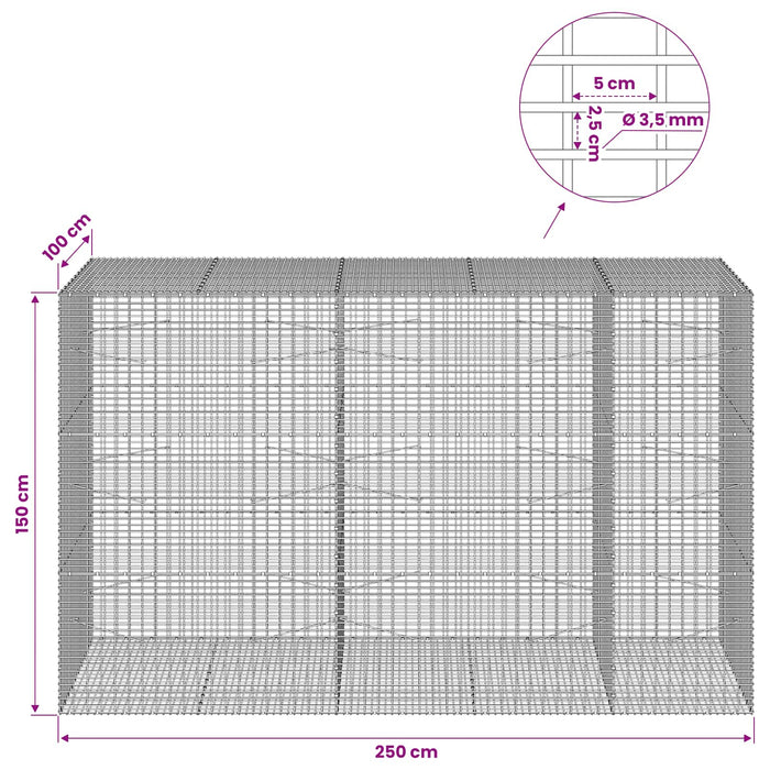Gabion cu fir de 3,5 mm și plasă de 5x2,5 cm 250x100x150 cm WALTI