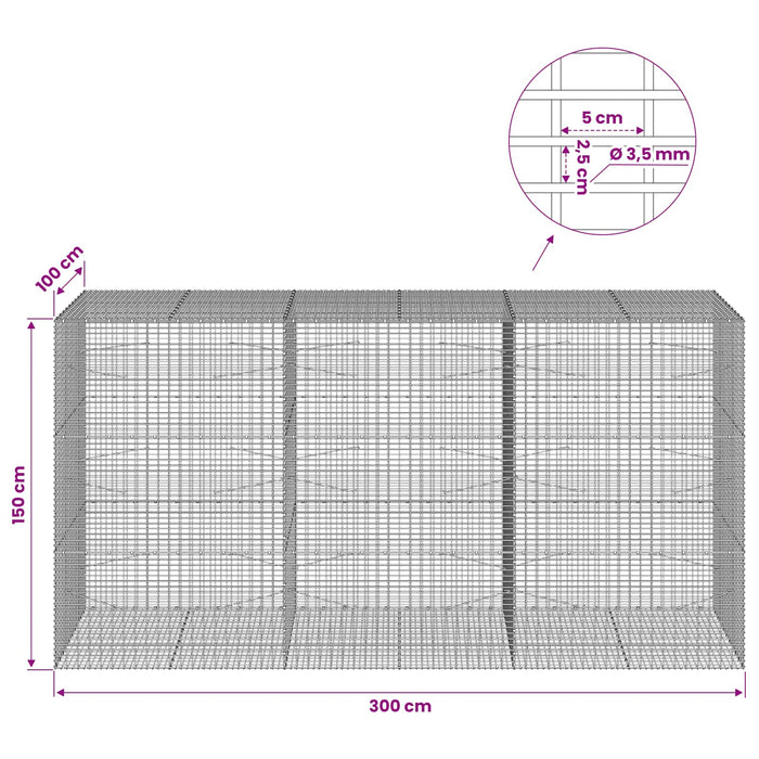 Gabion cu fir de 3,5 mm și plasă de 5x2,5 cm 300x100x150 cm WALTI