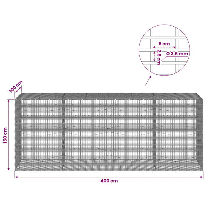 Gabion cu fir de 3,5 mm și plasă de 5x2,5 cm 400x100x150 cm - WALTI WALTI