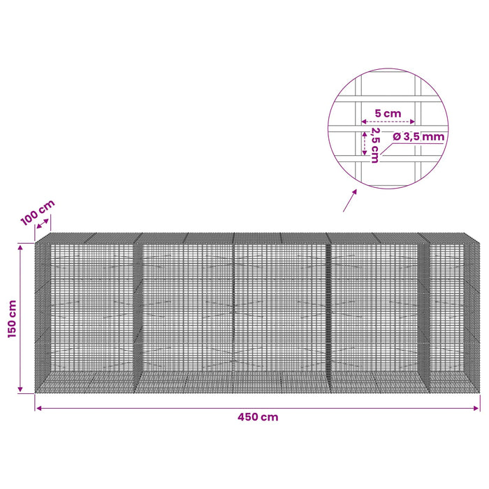 Gabion cu fir de 3,5 mm și plasă de 5x2,5 cm 450x100x150 cm WALTI