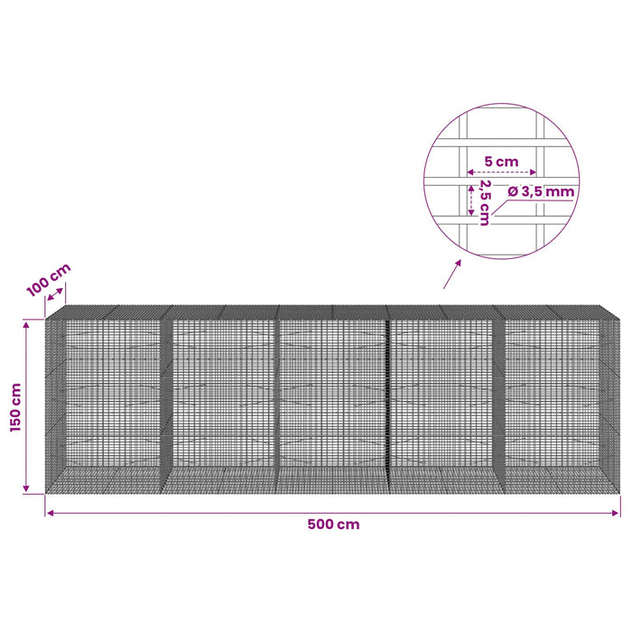 Gabion cu fir de 3,5 mm și plasă de 5x2,5 cm 500x100x150 cm WALTI