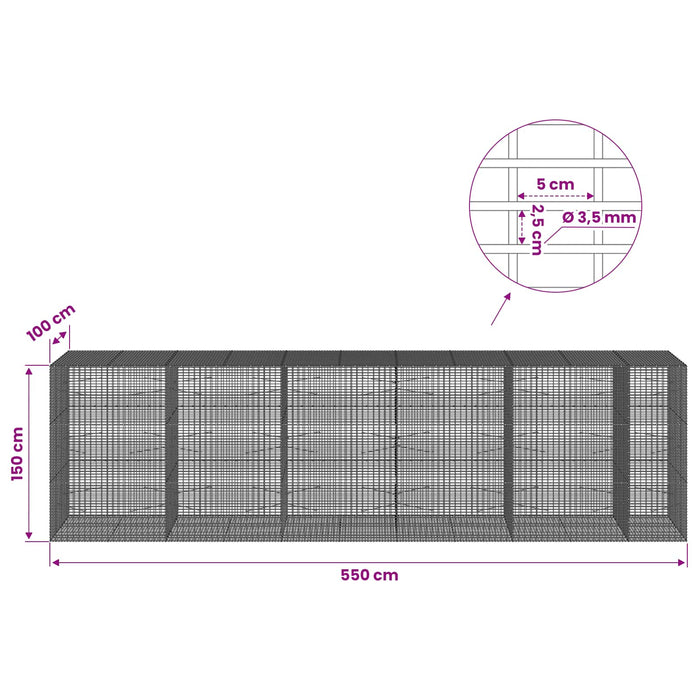 Gabion cu fir de 3,5 mm și plasă de 5x2,5 cm 550x100x150 cm WALTI