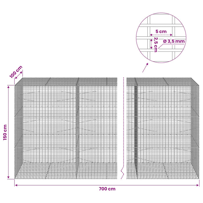 Gabion cu fir de 3,5 mm și plasă de 5x2,5 cm 700x100x150 cm WALTI