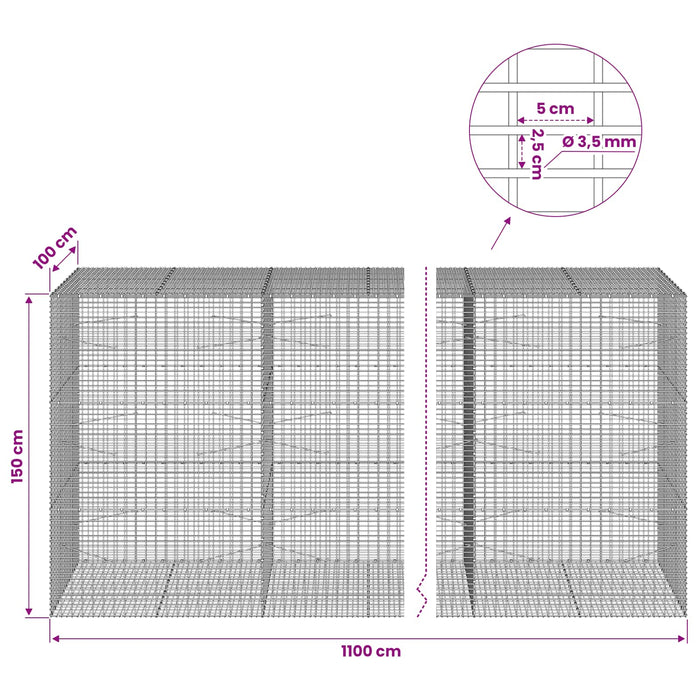Gabion cu fir de 3,5 mm și plasă de 5x2,5 cm 1100x100x150 cm WALTI