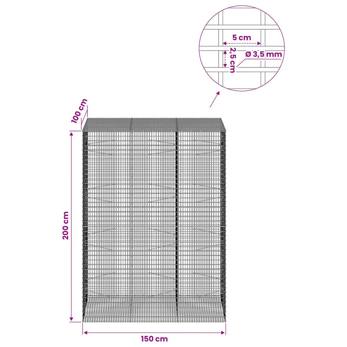 Gabion cu fir de 3,5 mm și plasă de 5x2,5 cm 150x100x200 cm WALTI