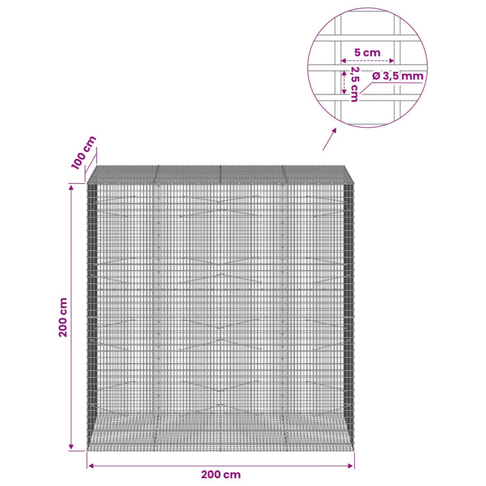 Gabion cu fir de 3,5 mm și plasă de 5x2,5 cm 200x100x200 cm WALTI
