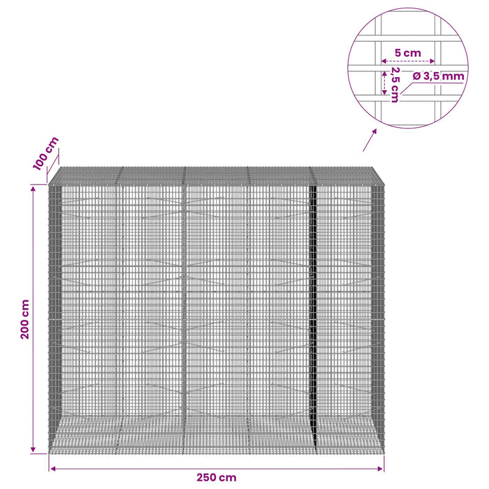 Gabion cu fir de 3,5 mm și plasă de 5x2,5 cm 250x100x200 cm WALTI