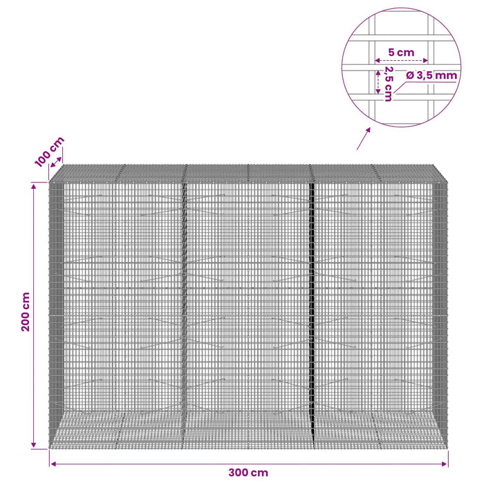 Gabion cu fir de 3,5 mm și plasă de 5x2,5 cm 300x100x200 cm WALTI