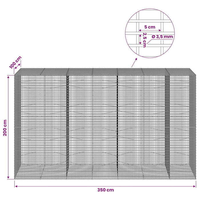 Gabion cu fir de 3,5 mm și plasă de 5x2,5 cm 350x100x200 cm WALTI