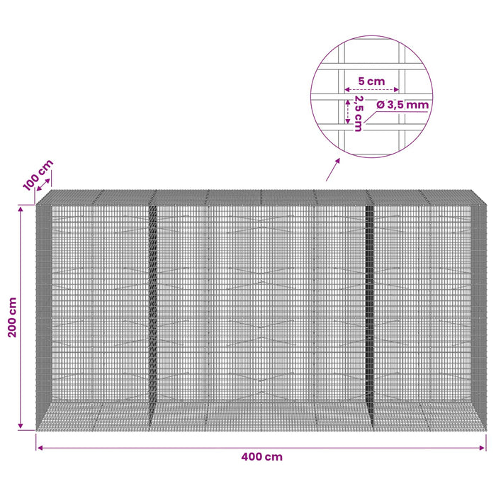 Gabion cu fir de 3,5 mm și plasă de 5x2,5 cm 400x100x200 cm - WALTI WALTI