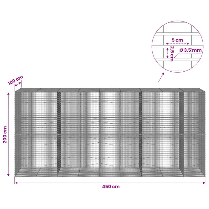 Gabion cu fir de 3,5 mm și plasă de 5x2,5 cm 450x100x200 cm WALTI